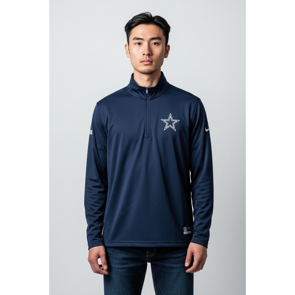 654 NFL Dallas Cowboys New Era Quarter Zip Pullover Navy Blue Training Top Mens